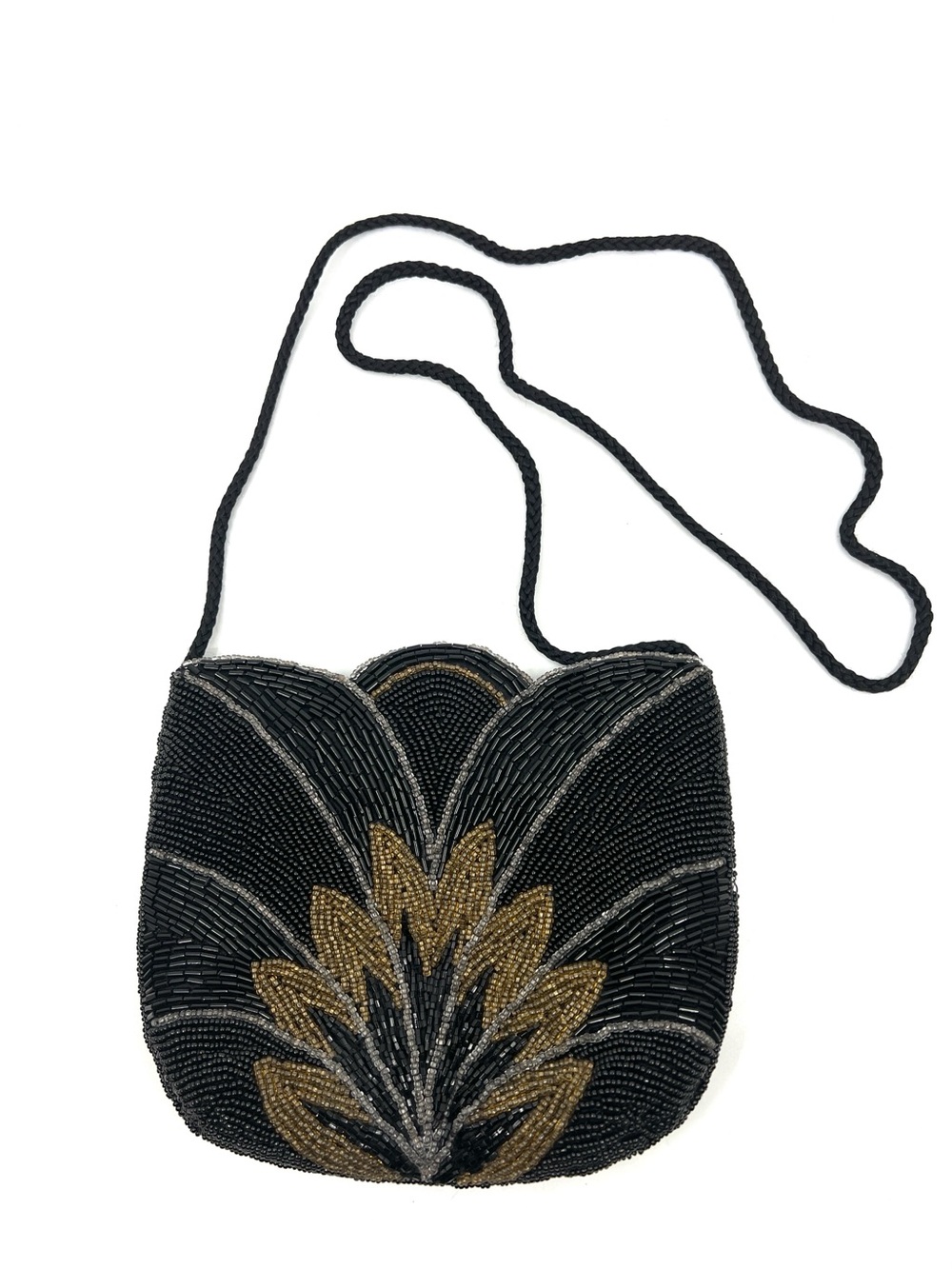 ADG Fashion Imports Black & Gold Beaded Clutch Mini Bag with corded strap